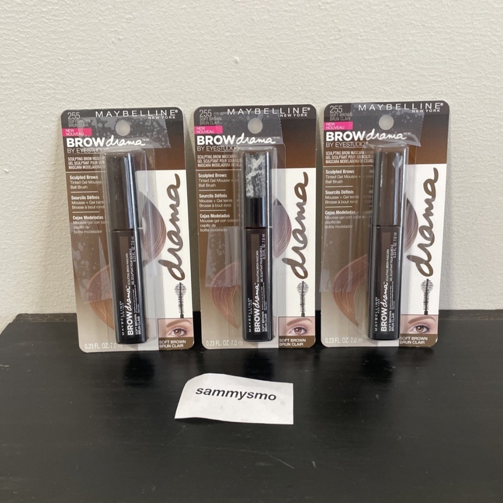 Maybelline Brow Drama Sculpting Eyebrow Mascara #255 Soft Brown x3